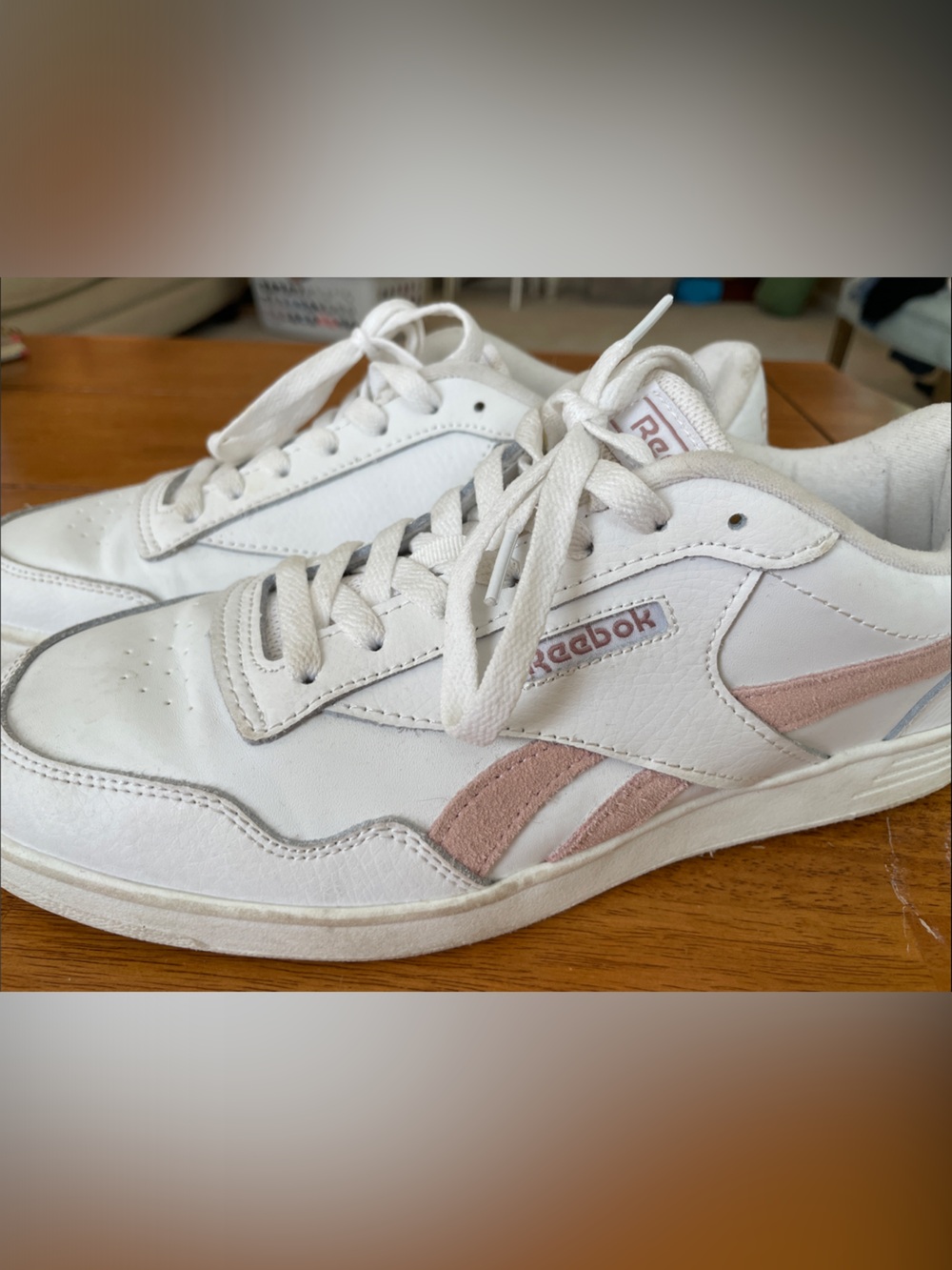 Reebok White Leather Sneakers with Pale Pink Suede Accents